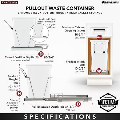 Rev-a-shelf Pull Out Trash Can 35 Qt For Kitchen Cabinets, White, Rv-12kd-11c S