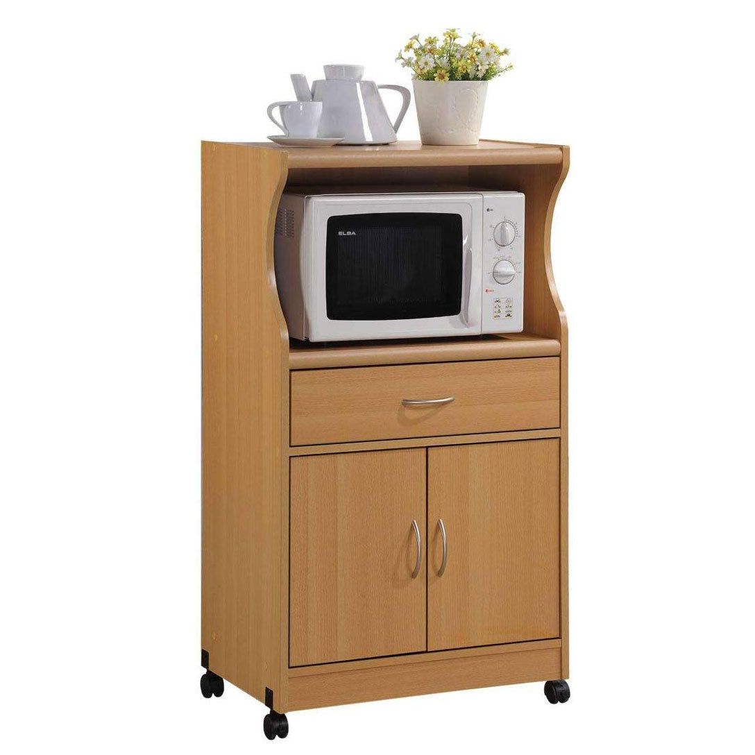 Image for Hodedah Wheeled Microwave Island Cart with Drawer and Cabinet Storage, Beech at Kohl's.