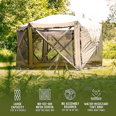 CLAM Quick-Set Escape 11.5 x 11.5 Foot Portable Outdoor Camping Shelter, Tan