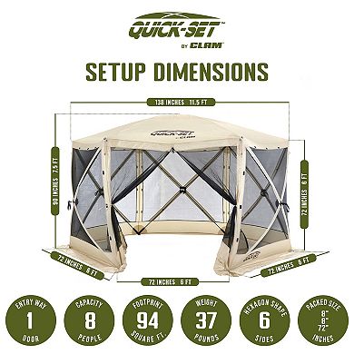 CLAM Quick-Set Escape 11.5 x 11.5 Foot Portable Outdoor Camping Shelter, Tan