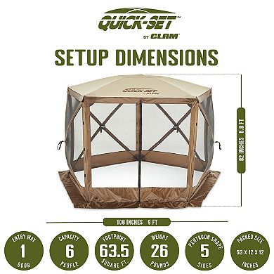 Clam Quick-set Venture 9 X 9 Foot Portable Outdoor Camping Canopy Shelter, Brown