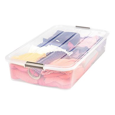 IRIS USA 50 Quart Clear Plastic Underbed Latched Stack Storage Container Box