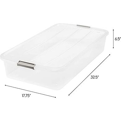 IRIS USA 50 Quart Clear Plastic Underbed Latched Stack Storage Container Box