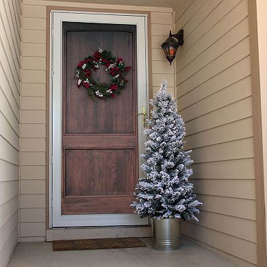Home Heritage Entryway Pot 4.5' Artificial Prelit Christmas Tree w/ Metal Base