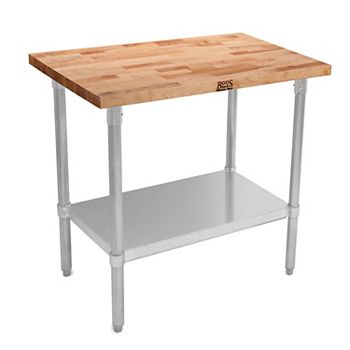 John Boos High-Quality Maple Wood Top Work Table with Galvanized Steel  Base, 60 x 30 x 1.5-Inches