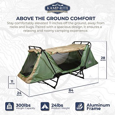Kamp-rite Original Quick Setup 1 Person Cot, Lounge Chair, And Tent, Green & Tan