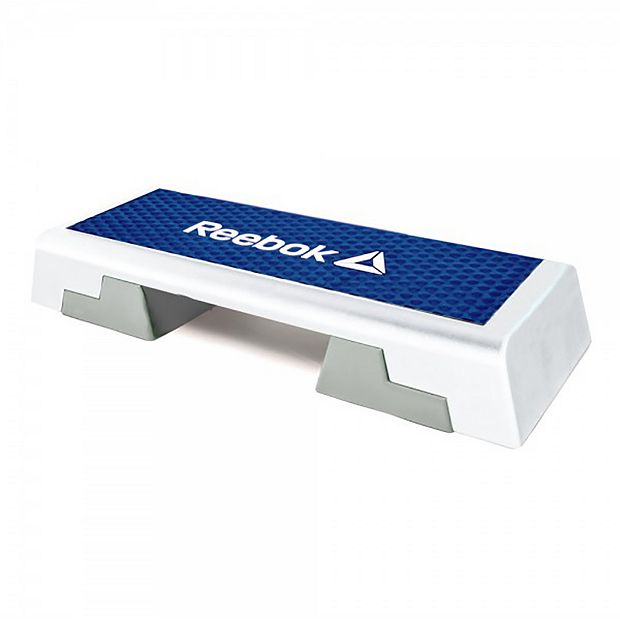 Reebok Adjustable Exercise Step Platform Home Workout Equipment, White/Blue