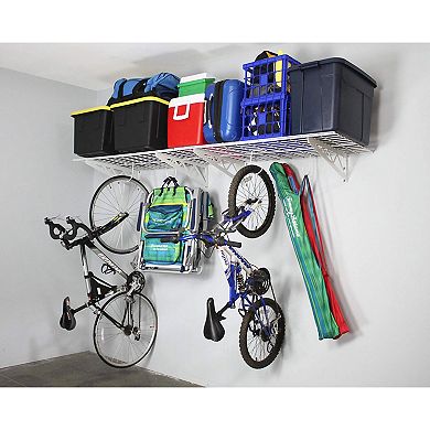 SafeRacks 24 x 48 Inch Garage Wall Shelf Two-Pack with Bike Tire Hooks, White