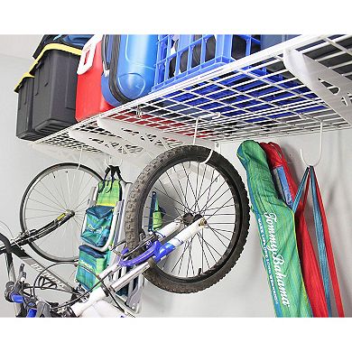SafeRacks 24 x 48 Inch Garage Wall Shelf Two-Pack with Bike Tire Hooks, White