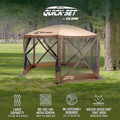 CLAM Quick-Set Escape 11.5 x 11.5 Ft Portable Outdoor Camping Shelter, Brown