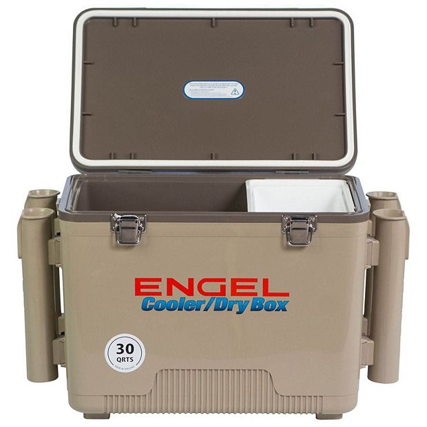 Engel 30-Qt 48 Can Leak-Proof Insulated Airtight Drybox Cooler w/ 4 Rod  Holders