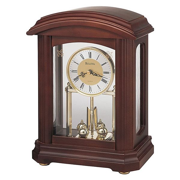 Bulova B1848 Nordale Tabletop Hardwood Mantel Desk Clock with Pendulum
