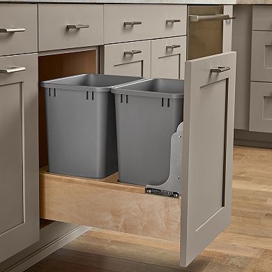 Rev-A-Shelf Double Pull Out Bottom Mount Trash Can 35 Qt, Gray, 4WCBM-18DM-2