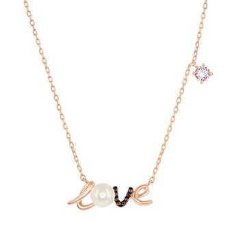 Argento Bella 14k Rose Gold Over Sterling Silver Freshwater Cultured Pearl "LOVE" Necklace