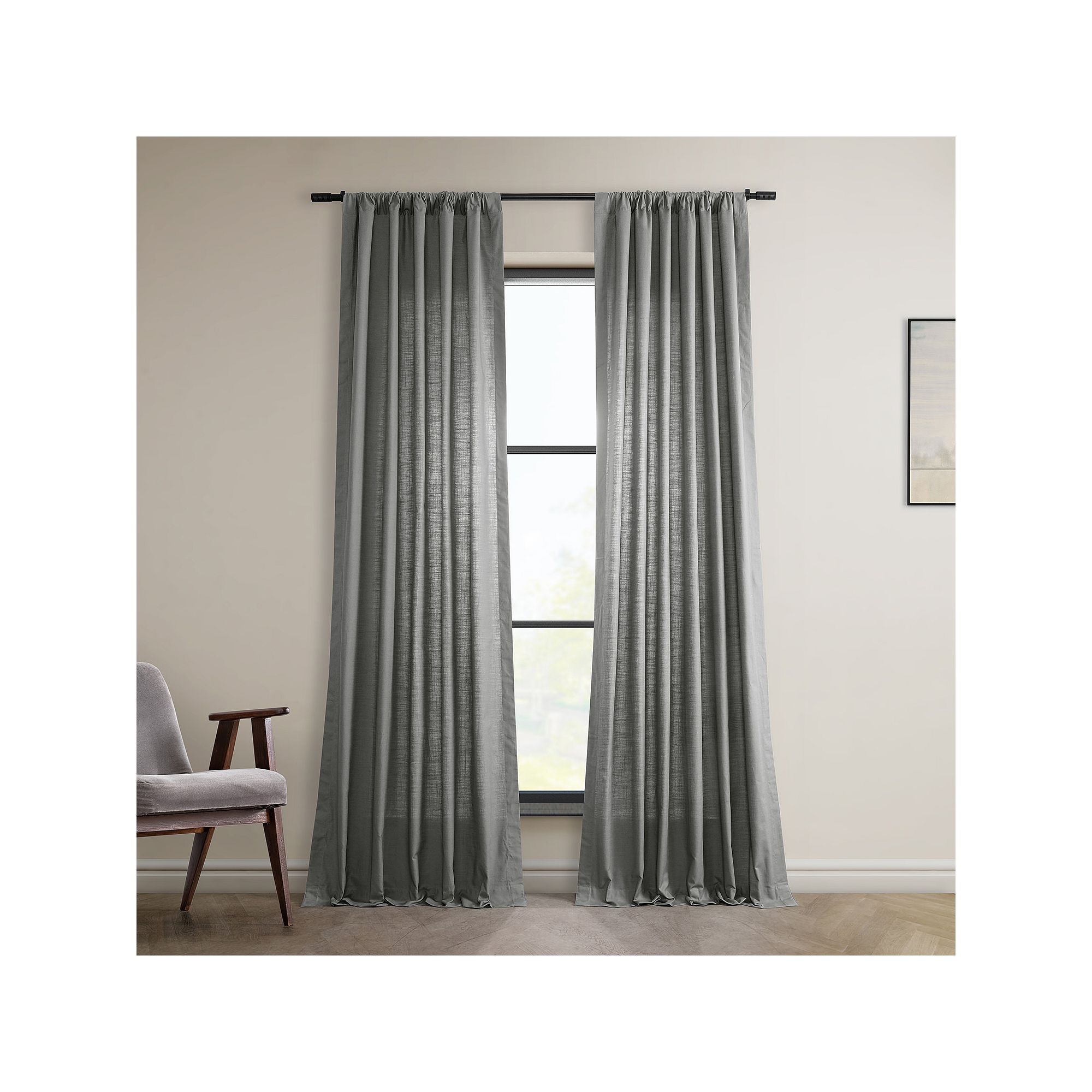 EFF Dune Cotton Light Filtering 2-pack Window Curtain Set, Dark Gray