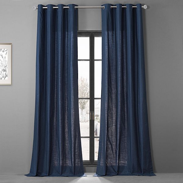 Noble Navy Dune Textured Solid Cotton Grommet Curtain Pair (2 Panels), Noble Navy, 50W X 96L