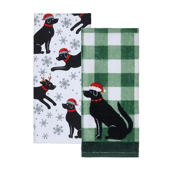 St. Nicholas Square® Santa Dog Gingham Kitchen Towel 2pk.