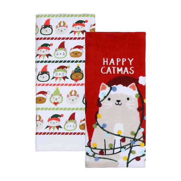 True Spirit of Christmas Cat Holiday Kitchen Tea Towel