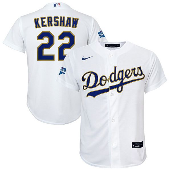 Youth Nike Clayton Kershaw White/Gold Los Angeles Dodgers 2021