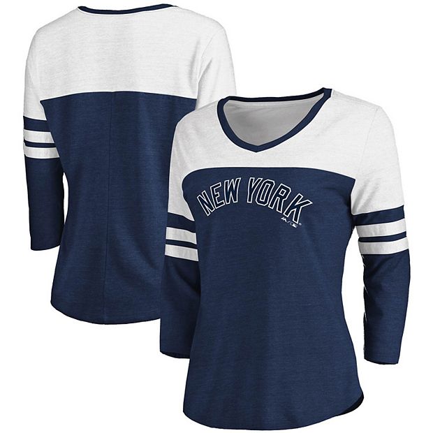 Women's Fanatics Branded Heathered Navy/White New York Yankees Official  Wordmark 3/4 Sleeve V-Neck