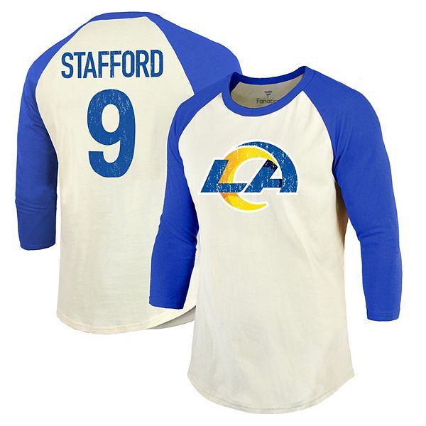 Men's Fanatics Branded Matthew Stafford Cream/Royal Los Angeles Rams Player  Name & Number Raglan 3/4-Sleeve T-Shirt
