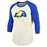 Men's Fanatics Branded Matthew Stafford Cream/Royal Los Angeles Rams Player Name & Number Raglan 3/4-Sleeve T-Shirt