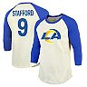 Men's Fanatics Branded Matthew Stafford Cream/Royal Los Angeles Rams Player Name & Number Raglan 3/4-Sleeve T-Shirt