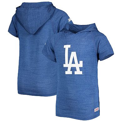 Youth Stitches Heathered Royal Los Angeles Dodgers Raglan Short Sleeve Pullover Hoodie