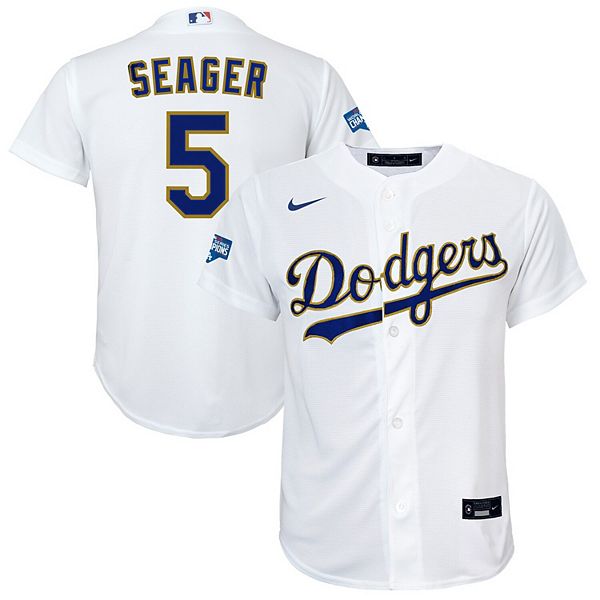 الفنانة صباح Youth Nike Corey Seager White/Gold Los Angeles Dodgers 2021 Gold Program  Replica Player Jersey الفنانة صباح
