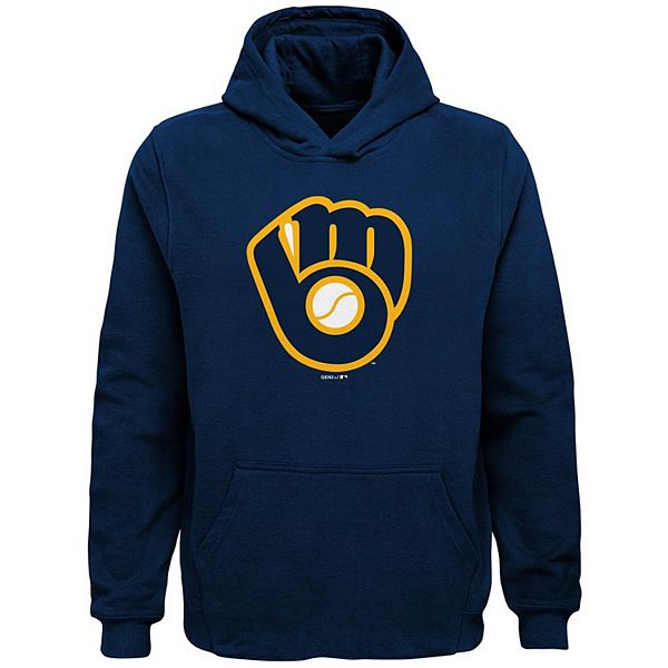 Milwaukee Brewers Youth Primary Team Logo Pullover Hoodie - Navy
