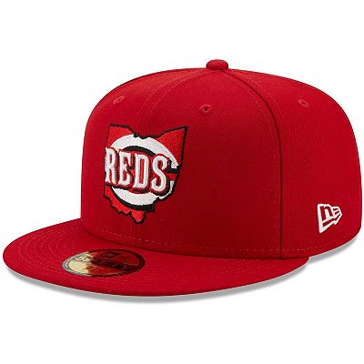 Men s New Era Red Cincinnati Reds Local II 59FIFTY Fitted Hat