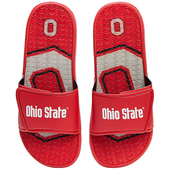 FOCO Men's NCAA College Team Logo Sport Shower Legacy Slide Flip Flop Sandals Ohio State Stripe Velcro Large 