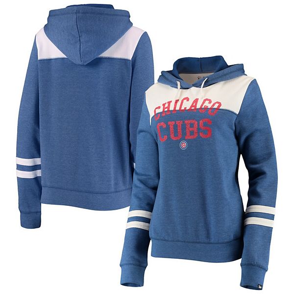 Women's New Era Heathered Royal/White Chicago Cubs Colorblock Tri-Blend  Pullover Hoodie