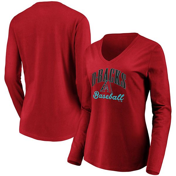 Women's Fanatics Branded Red Arizona Diamondbacks Victory Script V-Neck  Long Sleeve T-Shirt