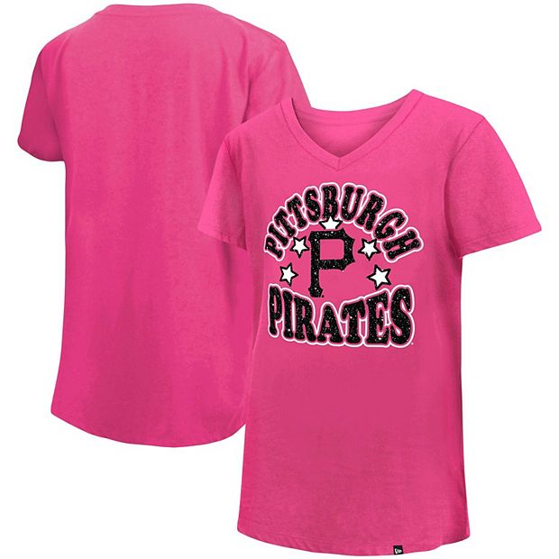Girl's Youth New Era Pink Pittsburgh Pirates Jersey Stars V-Neck T