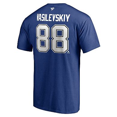 Men's Fanatics Branded Andrei Vasilevskiy Blue Tampa Bay Lightning Authentic Stack Name & Number T-Shirt