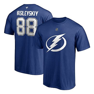 Men's Fanatics Branded Andrei Vasilevskiy Blue Tampa Bay Lightning Authentic Stack Name & Number T-Shirt
