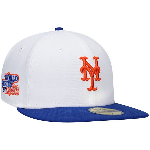 New Era Men's New Era White/Gray York Mets 1986 World Series Side Patch  Peach Undervisor 59FIFTY Fitted Hat