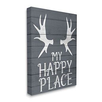 Stupell Home Decor Rustic My Happy Place Antlers Canvas Wall Art