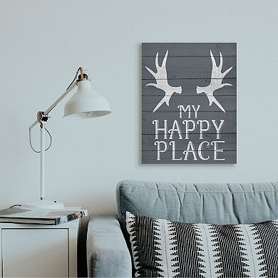 Stupell Home Decor Rustic My Happy Place Antlers Canvas Wall Art