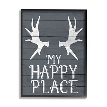 Stupell Home Decor Rustic My Happy Place Large Elk Antlers Wall Decor