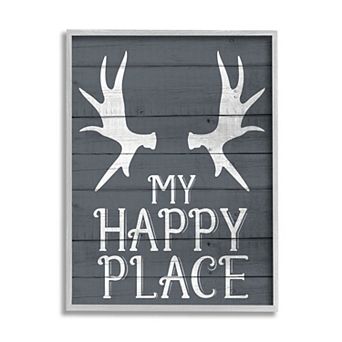 Stupell Home Decor Rustic My Happy Place Large Elk Antlers Wall Decor