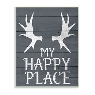 Stupell Home Decor Rustic My Happy Place Large Elk Antlers Plaque Wall Decor
