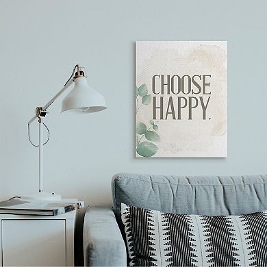 Stupell Home Decor Choose Happy Text Green Leaves Neutral Brown Wall Decor