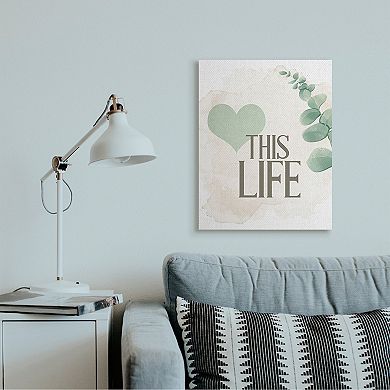 Stupell Home Decor Love This Life Text Green Heart Neutral Brown Wall Decor