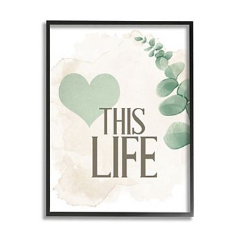 Stupell Home Decor Love This Life Text Green Heart Neutral Brown Framed Wall Decor