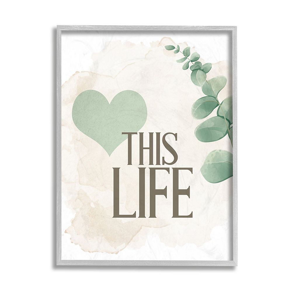 Stupell Home Decor Love This Life Text Green Heart Neutral Brown Framed ...
