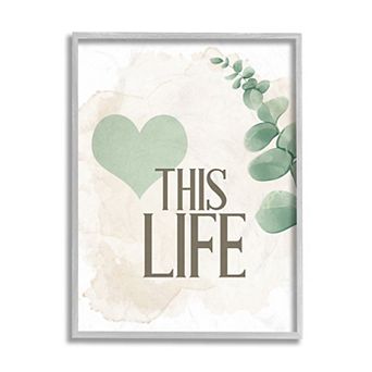 Stupell Home Decor Love This Life Text Green Heart Neutral Brown Framed Wall Decor