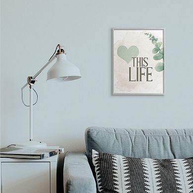 Stupell Home Decor Love This Life Text Green Heart Neutral Brown Wall Decor