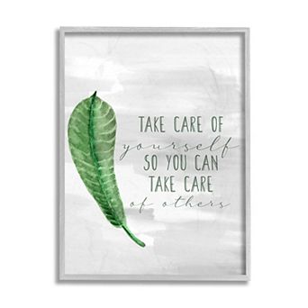 Stupell Home Decor Charming Take Care of Yourself Phrase Green Leaf Wall Decor
